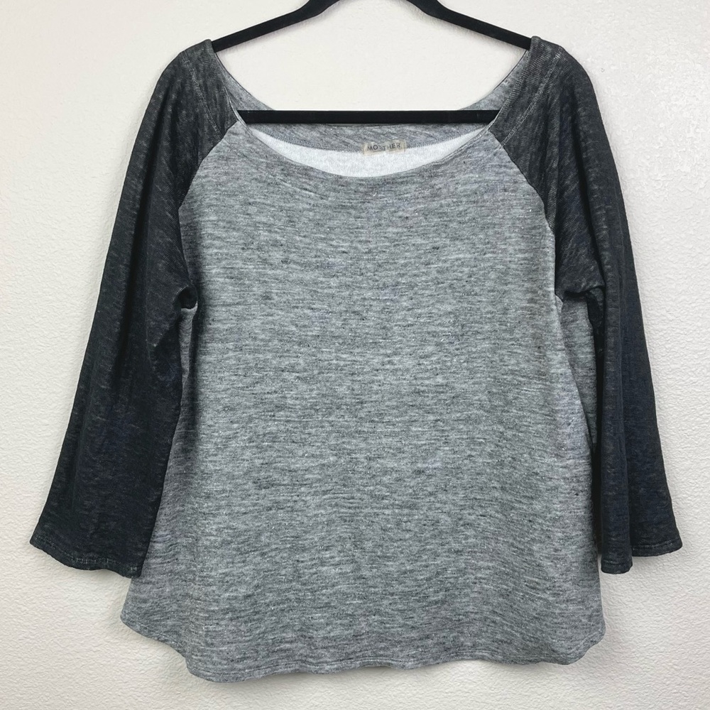 Mother Women's Large Concert Skipper Heather Black Ragland Wide Neck Top Linen